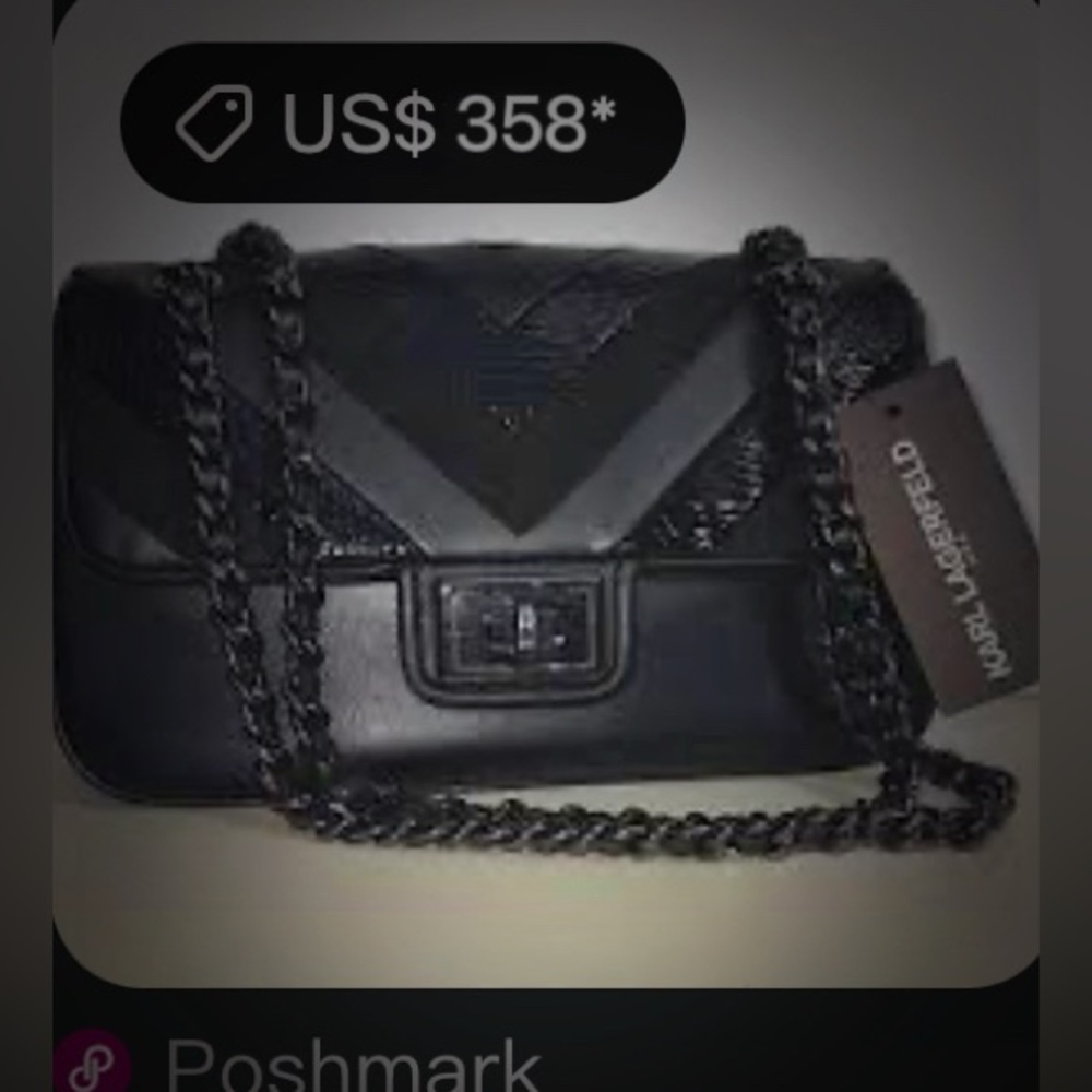 Y2K Karl Lagerfeld Black Chevron Chain Shoulder Bag ❌60% OFF SALE❌ make offer - Picture 4 of 13